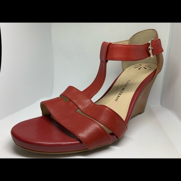 Issac Mizarahi Red Leather wedge sandals - Picture 2 of 8